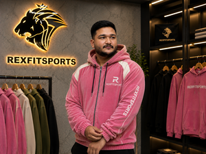 REXFITSPORTS 2026 Sudadera con capucha rosa de pana personalizada con cremallera, unisex, forro polar, estilo urbano, chaqueta con cremallera completa y paneles en contraste, privada - Product Image 5