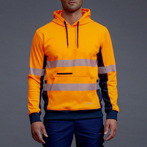 Sweat-shirt polaire à capuche réfléchissant orange pour homme, avec bandes de sécurité, coupe classique, vêtement de travail décontracté, polyester/coton 350g pour l'hiver - Product Image 2
