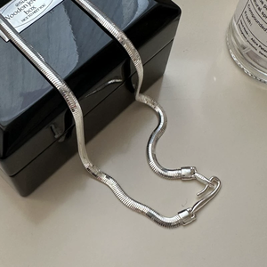 Collier Serpent Plat Texturé en Argent Sterling S925 Style Coréen, Design Niche, Industriel et Rétro, Chaîne Simple pour Clavicule - Product Image 2