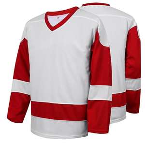 Jersey de Hockey sobre Hielo para Hombre, Cuello en V, Blanco y Rojo, Manga Larga, Malla Transpirable, Personalizado por Sublimación, Talla Adulto - Product Image 2