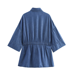Camisa de Mezclilla con Lazo Delantero para Mujer, Blusa Informal de Manga Larga, Suave y Lavada, Top de Moda para Vacaciones de Verano y Uso Diario - Product Image 2