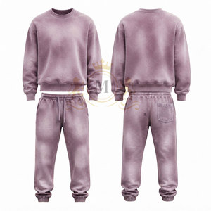 Ensemble de sweat-shirt à col rond pour homme, couleur unie violette, 100% coton, 350 g/m², vêtements décontractés, tricot en molleton français, style automne, jogging - Product Image 2