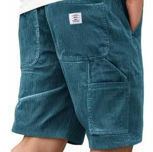 Shorts en velours côtelé pour homme, taille mi-haute, cordon élastique, style décontracté avec poches, 100% coton, tissu respirant tissé - Product Image 4