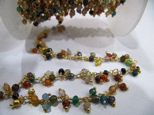 Multi Color Cubic Zirconia Rondelle Faceted 3-4mm Beaded Rosary <b>Wire</b> Wrapped Dangling Chain - Product Image 3