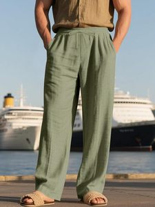 Men's Casual 100% Cotton Baggy Cargo Pant <b>Trousers</b> <b>Elastic</b> Mid <b>Waist</b> Plus Size with Multi-Pocket - Product Image 5