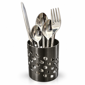 Modern Stainless Steel Cutlery Set of with Holder Cylindrical Silverware Utensil Organizer with Hollow Holes for Kitchen - Product Image 1