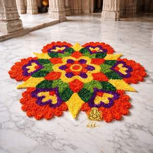 Collection AARNA - Décorations pour la maison, les mariages et les événements - Porte-bougies décoratif Rangoli - Fleurs artificielles - Bougies chauffe-plat en MDF - Diwali - Product Image 3