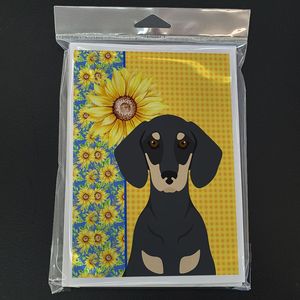 Summer Sunflowers and Whimsical Dachshund Tarjetas de felicitación Pack 8 Black Cream A7 Tamaño 5x7 Tarjetas de notas en blanco con sobres - Product Image 3