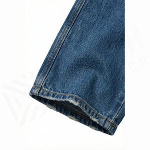 Straight-Leg High Waist Distressed <b>Denim</b> Jeans Men Regular Fit Cotton Casual Style Spring Washed Blue Pants - Product Image 6