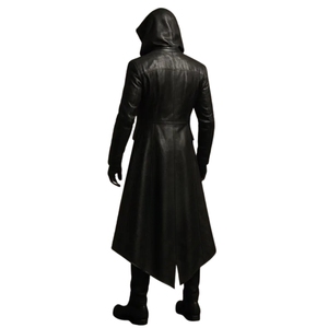 Handmade Men's Gothic Hooded Leather Trench <b>Coat</b> <b>Steampunk</b> Cyberpunk Darkwear Long <b>Coat</b> High-Volume Gothic, Dystopian Wholesale - Product Image 2