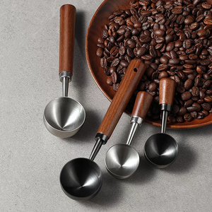 Bold Blossom Automatic Black Long Wooden Handle Stainless Steel <b>Measuring</b> Coffee <b>Spoon</b> Scoop 250ml Custom Capacity for Cafe Use - Product Image 6