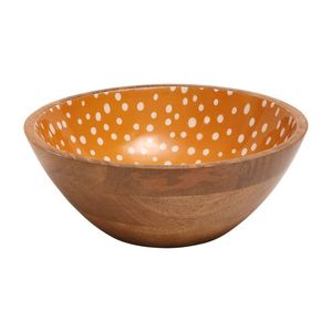 Tazón de madera de mango hecho a mano con interior esmaltado floral azul, diseño oriental para servir comida o regalar. - Product Image 2