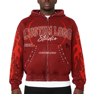 Sweat à capuche zippé oversize pour homme, le plus vendu, design personnalisé, délavé à l'acide, effet vieilli, strass, molleton épais 100% coton - Product Image 1