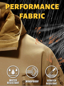 Men's Hooded Softshell <b>Jacket</b> Waterproof Windproof <b>Fleece</b> <b>Lined</b> Multi-Pockets Outdoor Workwear Style Autumn Wear - Product Image 5