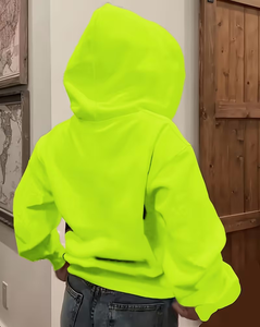 Women's Light Blue Eco-Friendly Fleece Hooded Sweatshirt Solid Color Polyester/Cotton Knitted Casual Pullover Front Pocket - Product Image 2