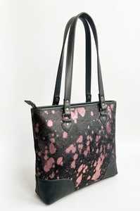 Women Faux Leather Tote Bag <b>Pink</b> Spot Print Large Capacity Shoulder Handbag Classic Zip Closure Daily Use - Product Image 1