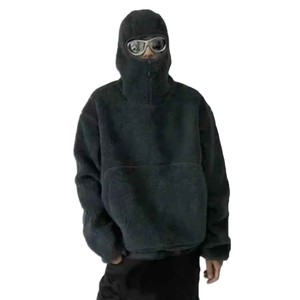 Chaqueta de forro polar Sherpa extragrande personalizada gris carbón con capucha y máscara facial completa, estilo jersey, cálida para invierno, ropa de calle, venta al por mayor, prendas de abrigo - Product Image 5