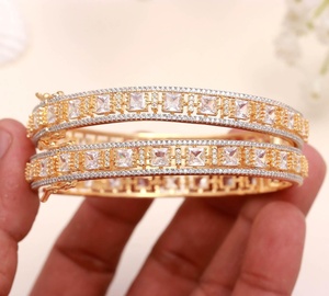 Gold Plated Ruby and CZ Stone <b>Bangle</b> Handmade Traditional Indian Brass <b>Bracelet</b> Wedding Jewelry for Women - Product Image 3