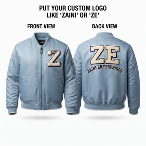 Premium 350 GSM Wool Blend Windproof Unisex Winter Bomber Jacket <b>Light</b> Blue Grey <b>Panel</b> Custom Chenille Embroidery Streetwear - Product Image 1