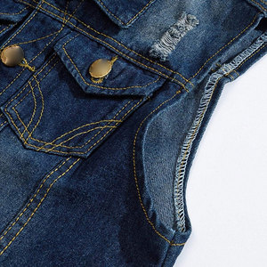 Gilet en jean pour homme, veste décontractée sans manches, col rabattu, fermeture boutonnée, couleur unie, 100% coton, vêtements d'extérieur pour le printemps - Product Image 5