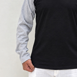 T-shirt à manches longues pour homme Reddito, col rond, bordure contrastée noir-gris, impression par transfert thermique, vêtements promotionnels - Product Image 5