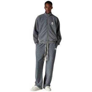 Conjunto de Chaqueta y Pantalones Deportivos para Hombre, Estilo Urbano, de Algodón, con Cuello Alto y Cierre de Cremallera, Color Gris Lavado, Tejido Acanalado - Product Image 6