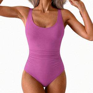 Maillot de bain une pièce personnalisé à col rond froncé, prêt pour les vacances, design sur mesure, motifs personnalisés, maillot de bain d'été pour femmes - Product Image 1