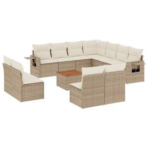 Conjunto de Sofás de Jardín de Ratán Sintético PE Beige con Patas Ajustables, Sofás de Jardín Ajustables - Product Image 2