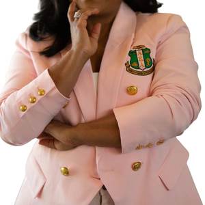 Blazer Rosa Cruzado para Mujer, Inspirado en Hermandades, Chaqueta Formal Elegante, Corte Entallado, Prenda Exterior Premium - Product Image 3