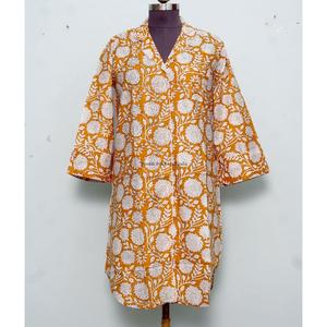 Chemise kimono mi-longue bohème pour femmes indiennes, élégante, en coton, pour dormir, avec ceinture à nouer, boutons décoratifs, style doux, moderne et simple - Product Image 4