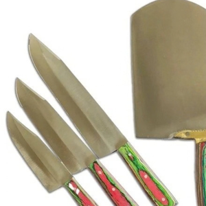 Ensemble de couteaux de boucher Qurbani en acier au carbone, 4 pièces, lames argentées, manches multicolores rouge et vert, kit d'outils de découpe de viande - Product Image 5