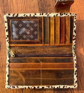 Portefeuille en cuir de fourrure de vachette pour femmes sculpture sac à main en cuir usiné pochette porte-cartes motif occidental Offre Spéciale pochette élégante - Product Image 6