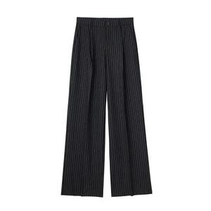 Pantalones de Pierna Ancha de Cintura Alta para Mujer, Color Sólido, Crepé Plisado, Corte Holgado, Largos, Estilo Minimalista Otoñal, Cierre de Botones - Product Image 2