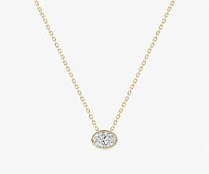 Colliers pendentifs solitaires en diamant ovale de laboratoire, or massif 14 carats, serti clos, chaîne câble 16-18 pouces, bijoux minimalistes pour usage quotidien - Product Image 1