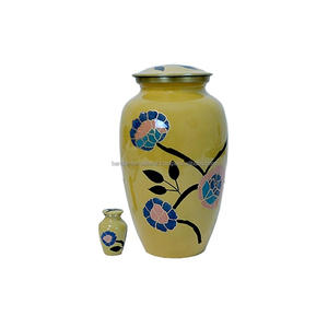 Urnes funéraires pour adultes en laiton de haute qualité et belles fleurs d'or avec urnes funéraires en métal fini vert foncé - Product Image 6