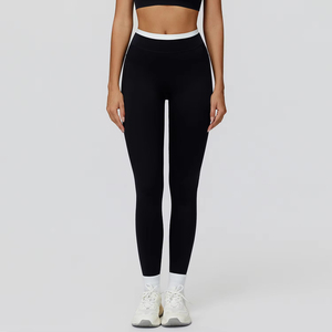 High Waist Full Length Solid Colors <b>Leggings</b> <b>With</b> <b>Pockets</b> Seamless Elastic Waist Four-Way Stretch Yoga <b>Leggings</b> By Run Apparel - Product Image 3