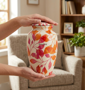 Handcrafted Metal Cremation Urn for Adult <b>Ashes</b> Large <b>Keepsake</b> Funeral Urns with Leaf Design Decorative Burial Vase Memorial Jar - Product Image 5