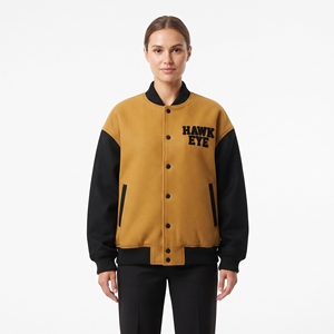 Chaqueta Varsity Moderna 2026 en Color Mostaza y Negro con Contraste, Logotipo Personalizado, Manga Larga, Cierre de Botones, Corte Holgado, Ropa de Invierno - Product Image 6
