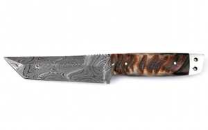Cuchillo Tanto de Acero de Damasco Hecho a Mano para Exteriores y Camping con Mango de Cuerno Texturizado, Personalizable OEM - Product Image 2