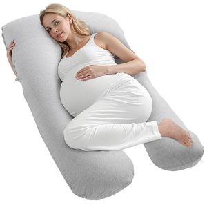 Almohada de maternidad transpirable suave de cuerpo completo en forma de U para mujeres embarazadas alivio de las piernas de la cadera del vientre trasero con cubierta lavable extraíble - Product Image 1