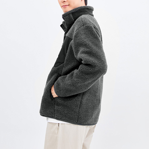Men's <b>Fleece</b> Jacket Solid Color Stand Collar <b>Zipper</b> Closure Casual Winter Wear Polyester/Cotton Material Regular Fit Embroidery - Product Image 4