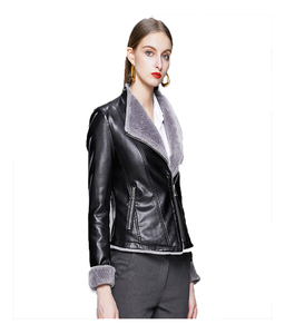 เสื้อแจ็คเก็ตหนังแท้สีเหลืองสำหรับผู้หญิง แขนยาว ปิดด้วยซิป คอตั้ง สไตล์ฤดูใบไม้ร่วง - Product Image 2