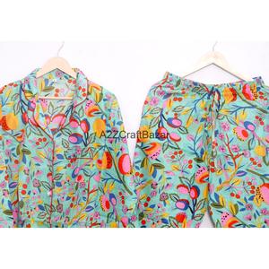 Ensemble de pyjama pour femmes 100% coton, doux, respirant, séchage rapide, imprimé floral, manches longues, décontracté, confortable, vêtements de nuit - Product Image 6