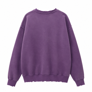 Sudadera Morada Oversize con Cuello Redondo, Lavado Ácido, Estampado '60' Rojo y Bolsillo Frontal, de Algodón Tejido, Estilo Otoñal Unisex - Product Image 4