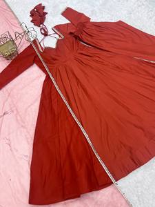 Pure Romansilk Chanderi Fabric Fully Flare Gown with Duppta Set Pent Ready to Wear Party Diwali <b>Ankle</b>-Length - Product Image 4