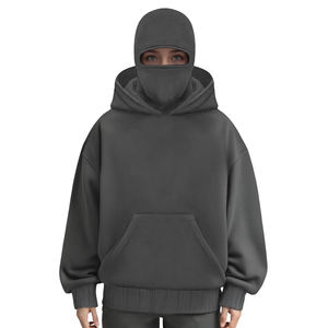 Sudadera con capucha de invierno para hombre OEM con cremallera, logotipo personalizado bordado, 100% algodón, estilo urbano, capucha doble, pasamontañas sólido, sudadera ninja - Product Image 2