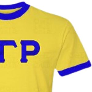 เสื้อยืดคอกลมแขนสั้นสีน้ำเงิน เหลือง ดำ สำหรับผู้หญิง ลายตัวอักษร Sigma Gamma Rho ผ้าซาติน  แบบสั่งทำพิเศษสำหรับชมรมนักศึกษากรีก - Product Image 3