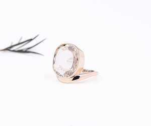 Bague solitaire incurvée en or massif 14 carats avec diamant de laboratoire ovale taille rose de 2,00 carats CVD, cadeau de promesse pour elle - Product Image 6