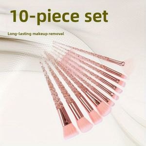 Set di 10 Pennelli da Trucco con Polvere di Cristallo Rosa, Setole Morbide a Spirale Piatta con Grandi Spugnette Bellezza a Forma di Pesca, Confezionati in Borsa - Product Image 5