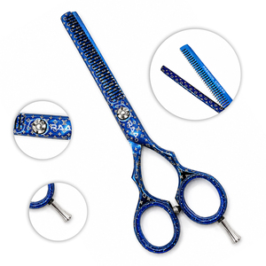Tijeras de Peluquería Profesionales para Adelgazar el Cabello, Acero Inoxidable Japonés, Titanio Azul, Cuchillas de Corte de Larga Duración - Product Image 1